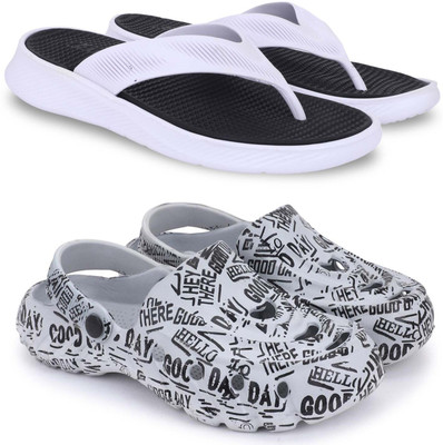 Kapani Fashion Men Slippers(Black, Grey , 9)