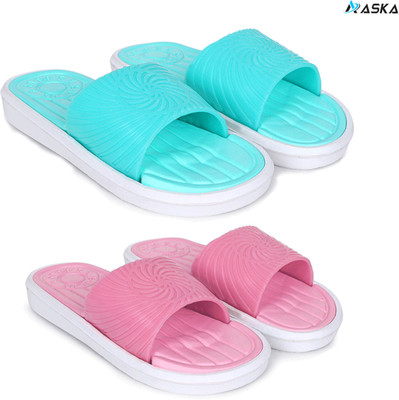 Aaska Women Slippers(Blue, Pink , 6)