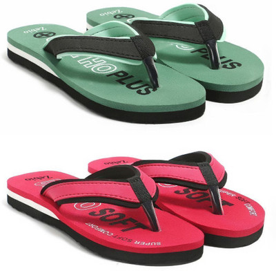 zebio Women Womens Soft Ortho Slippers | Daily Use Anti-Skid Ladies Flip Flops Slippers(Green, Black, Red, Black , 5)