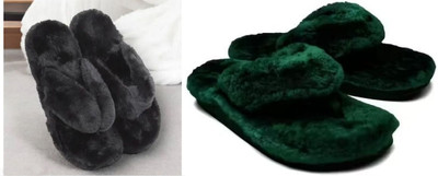 rexizone Women Flip Flops(Black, Green , 4)