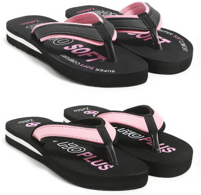 zebio Women Womens Soft Ortho Slippers | Daily Use Anti-Skid Ladies Flip Flops Slippers(Black, Pink, Black, Pink , 8)