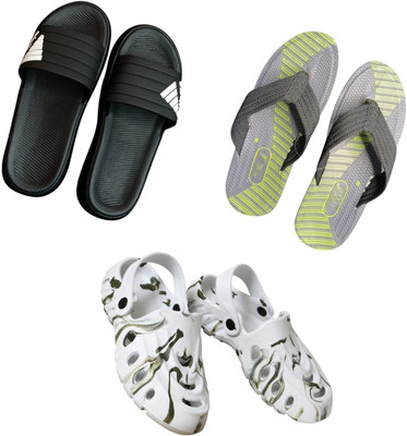 BLIBBERS Men Slippers(Black, Grey, White , 9)