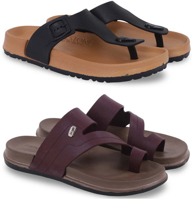 KAPYANSH Men Slippers(Beige, Maroon , 7)