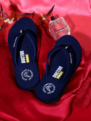 DOCTOR EXTRA SOFT Women Orthopaedic Super Comfort Fit Cushion OR D-16 Flip Flops(Navy , 7)