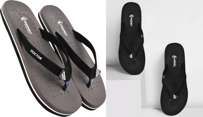 DASHNY Women Flip Flops(Black, Grey , 7)