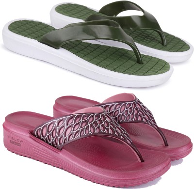 BERSACHE Women Slippers(Green, Pink, Maroon 7)