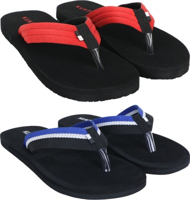 KUNTO Men Flip Flops(Black, Blue , 6)