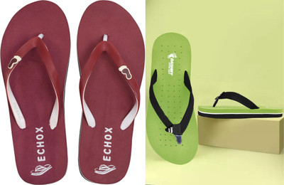 DASHNY Women Flip Flops(Green, Maroon , 4)