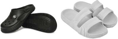 LUXURIOUS DESIGN Men Slippers(Black, White , 6)
