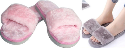 rexizone Women Flip Flops(Grey, Pink , 5)