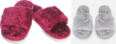 rexizone Women Flip Flops(Grey, Maroon , 4)