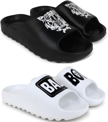 Kapani Fashion Men Slides(Black, White , 8)