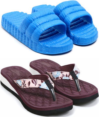 Tellinn Women Flip Flops(Blue, Maroon , 7)
