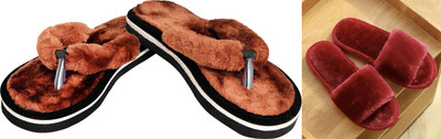 rexizone Women Flip Flops(Brown, Maroon , 6)