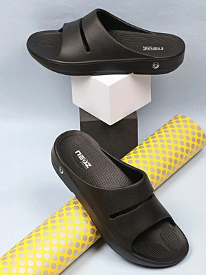 Neoz Men Levirex Lightweight with Arch Support Durable Anti-Skid & Stylish Dailywear| Slides(Black , 10)
