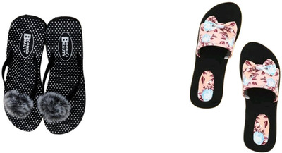 BOOMBEAUTY Women Flip Flops(Multicolor , 6)