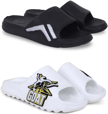 KAPYANSH Men Slides(Black, White , 6)