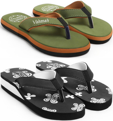 VAHMAH Women Slippers(Green, Black , 8)
