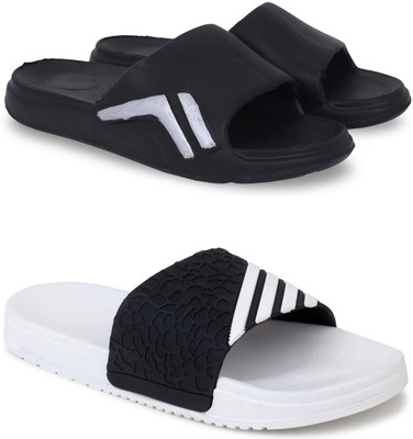 Kapani Fashion Men Slippers(Black, White , 6)