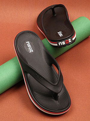 Neoz Men Levirex Lightweight with Arch Support Durable Anti-Skid & Stylish Dailywear| Flip Flops(Black , 9)