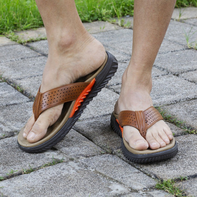 BIG FOX Men Alphabounce-7 Comfortable | Ultra-Light | Bounce Back Technology Flip Flops(Tan, Grey , 9)