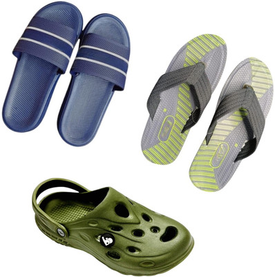 BLIBBERS Men Slippers(Blue, Grey, Green , 9)