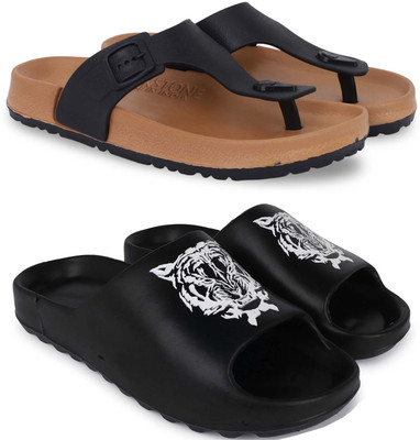 Kapani Fashion Men Slippers(Beige, Black , 8)