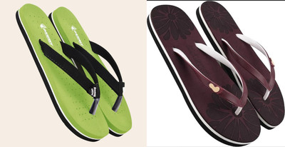 DASHNY Women Flip Flops(Green, Maroon , 8)
