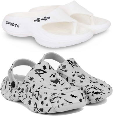 KAPYANSH Men Slippers(White, Grey , 8)