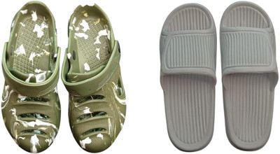 BLIBBERS Men Slides(Green, Grey , 6)