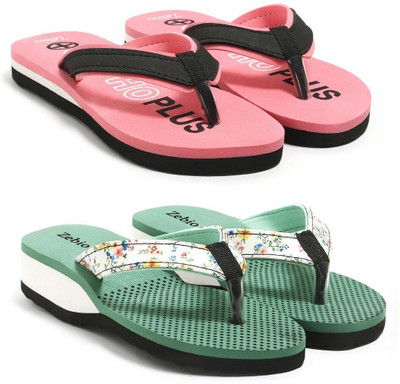 zebio Women Slippers(Pink, Black, Green , 5)