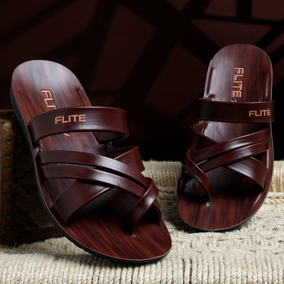 FLITE Men Flip Flops(Brown , 8)