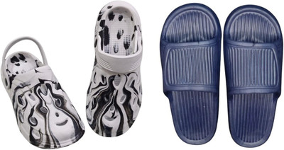 BLIBBERS Men Slides(Off White, Navy , 6)