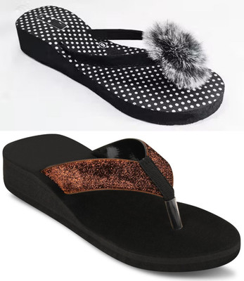 kishu Women Flip Flops(Black, Brown, Black , 7)