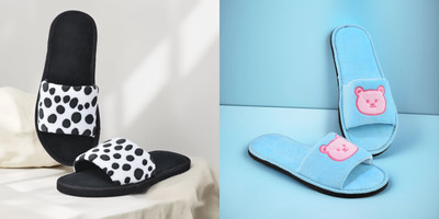 Y key Women Flip Flops(Black, Blue , 5)