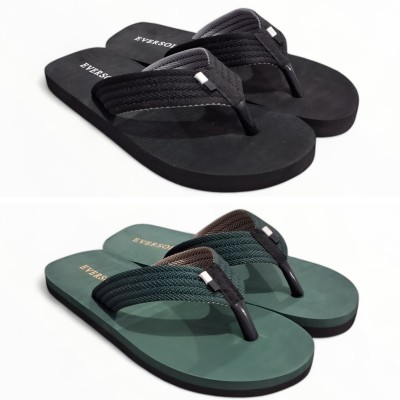 EVERSOLE Men Flip Flops(Black, Green , 7)