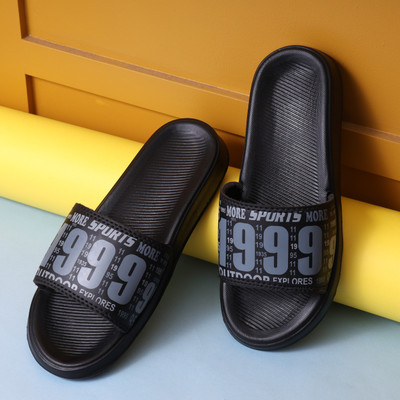 KNIEVL Men Slides(Black , 8)