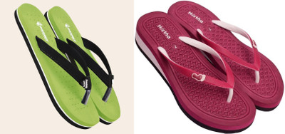 DASHNY Women Flip Flops(Green, Maroon , 7)