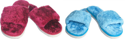 rexizone Women Flip Flops(Blue, Maroon , 7)