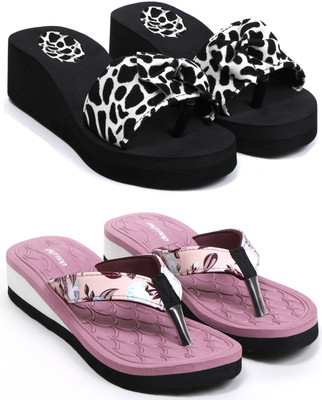 HOC Women Slippers(White, Pink , 3)