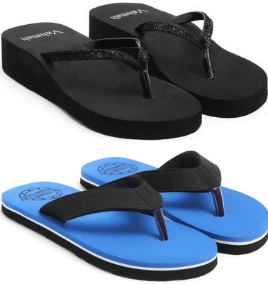VAHMAH Women Slippers(Black, Blue , 5)