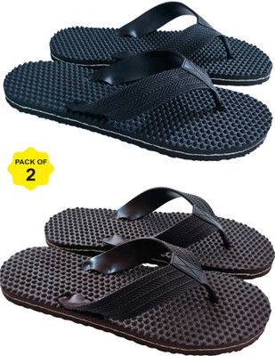 BreeZy Men Flip Flops(Black, Brown , 8)