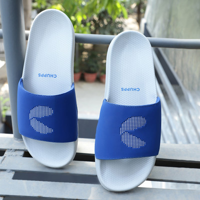 Chupps Men Dot Fusion Grey/R.Blue Men's Comfortable Slides & Flip Flop Slides(Grey, Blue , 11)
