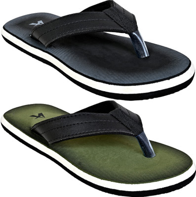 Altek Men Flip Flops(Green, Black , 6)
