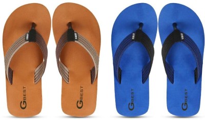 G Best Men Flip Flops(Brown, Blue , 9)