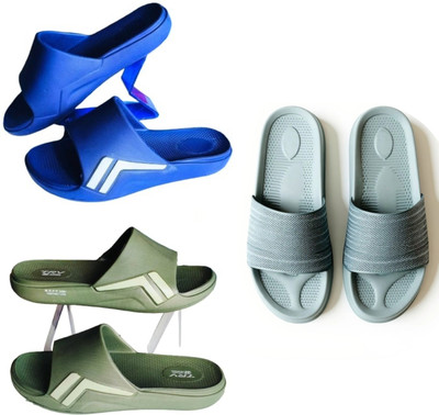 Plama Men Slides(Blue, Olive, Grey , 10)