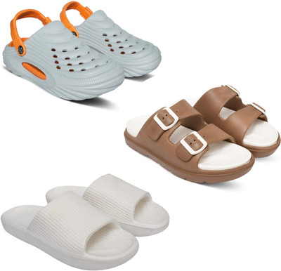 Acorn Men Slides(Grey, Tan, White , 9)
