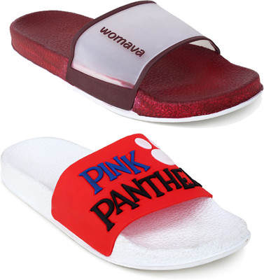 World Wear Footwear Women Slides(Maroon, White , 6)