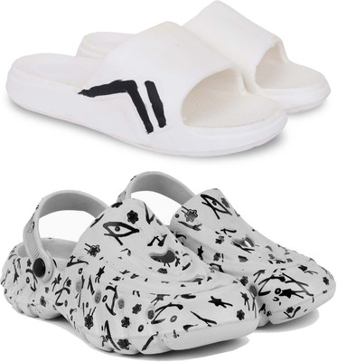 Pampy Angel Men Slippers(White, Grey , 8)