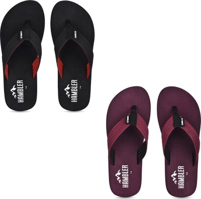 Hambler Men 2 Pairs Mens extra soft & stylish slippers lightweight & Durable & Trending Slippers(Black, Purple 6)